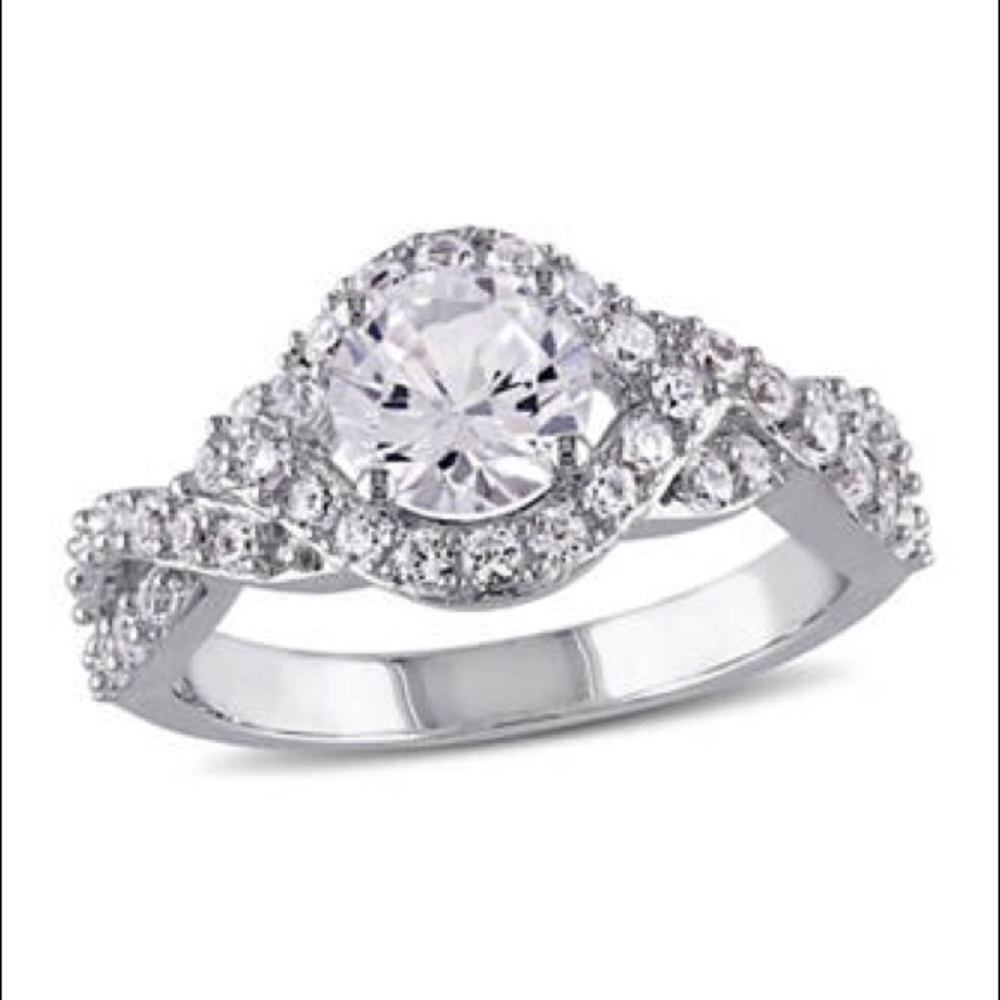 White Sapphire Engagement Ring in Sterling Silver